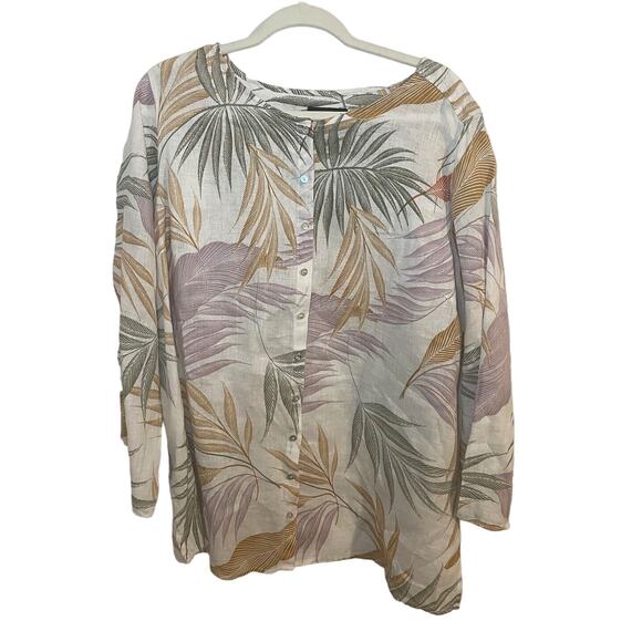 Nwot TAHARI 100% Linen Button Up Shirt Tunic Top 2X Swimsuit Cover Up Tropical - Picture 1 of 5